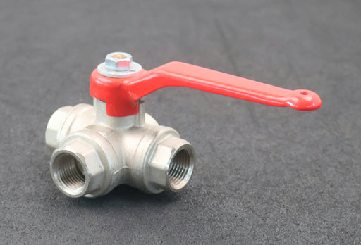 Bild des Artikels 3-Wege-Kugelhahn-1/2''-IG-08A-PN40-mit-Hebel-Material-Messing-unbenutzt