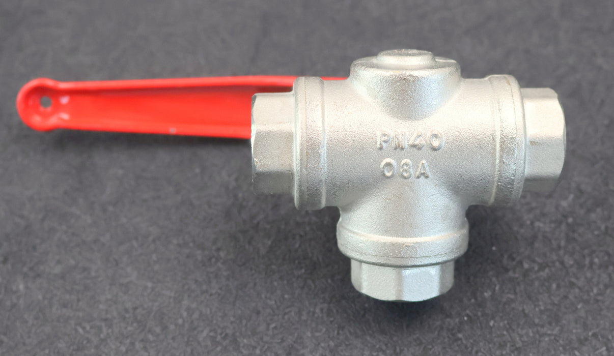 Bild des Artikels 3-Wege-Kugelhahn-1/2''-IG-08A-PN40-mit-Hebel-Material-Messing-unbenutzt