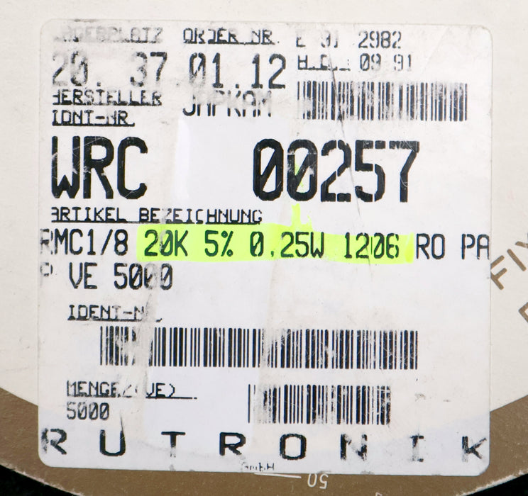 Bild des Artikels KAMAYA-ELECTRIC-3500x-SMD-Widerstand-20kΩ-RMC-1/8-203J-20000-Ohm-Model-72-5RU