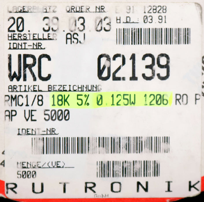 Bild des Artikels ASJ-ELECTRONICS-4000x-SMD-Widerstand-18kΩ-1206-CR-32-18000-Ohm-Model-WRC02139