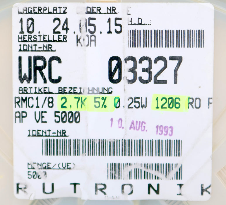 Bild des Artikels RUTRONIK-5000x-SMD-Widerstand-2,7kΩ-1206-RMC1-2700-Ohm-Model-WCR3327