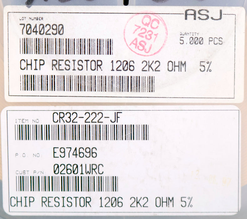 Bild des Artikels ASJ-ELECTRONICS-3500x-SMD-Widerstand-2k2Ω-1206-CR-32-222-JF-2200Ohm-02601WRC