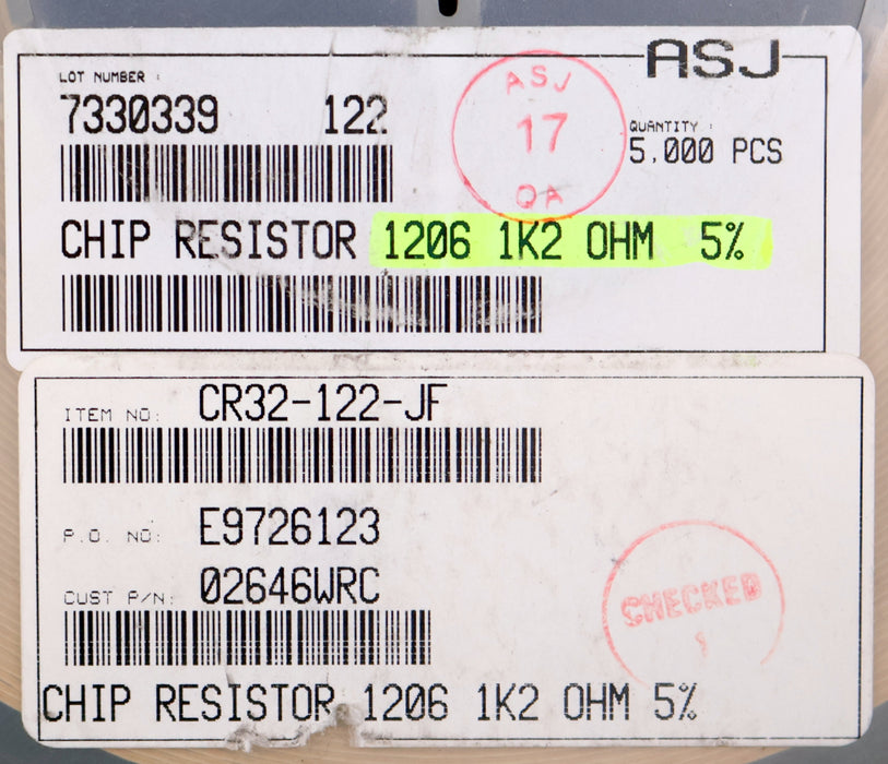 Bild des Artikels ASJ-ELECTRONICS-4500x-SMD-Widerstand-1k2Ω-1206-CR-32-122-JF-1200-Ohm-02646WRC