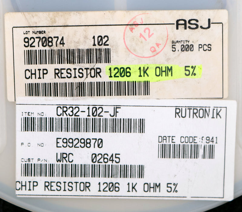 Bild des Artikels ASJ-ELECTRONICS-5000x-SMD-Widerstand-1kΩ-1206-CR-32-102-JF-1000-Ohm-02645WRC