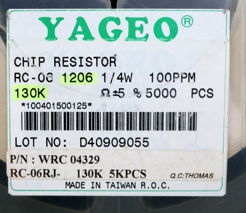 Bild des Artikels YAGEO-2500x-SMD-Widerstand-130kΩ-1206-RC-06RJ-130000-Ohm-Model-04329WRC