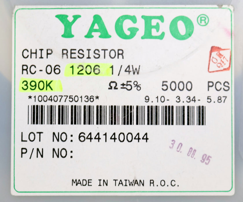 Bild des Artikels YAGEO-1000x-SMD-Widerstand-390kΩ-1206-390000-Ohm-Model-RC-06-1/4W