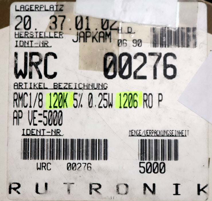Bild des Artikels KAMAYA-ELECTRIC-4500x-SMD-Widerstand-120kΩ-RMC-1/8-124J-120000-Ohm-Model-72-5TA