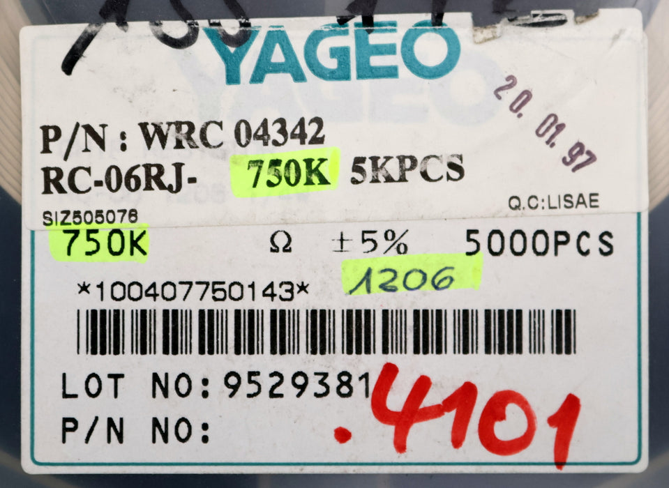 Bild des Artikels YAGEO-1000x-SMD-Widerstand-750kΩ-1206-750000-Ohm-Model-RC-06RJ