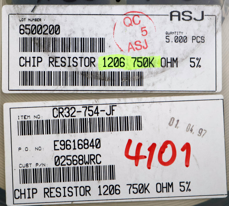 Bild des Artikels ASJ-ELECTRONICS-5000x-SMD-Widerstand-750kΩ-1206-CR-32-754-JF-750000-Ohm-02568WRC