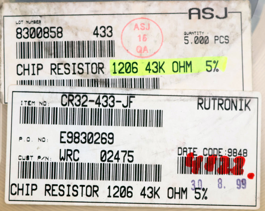 Bild des Artikels ASJ-ELECTRONICS-5000x-SMD-Widerstand-43kΩ-1206-CR-32-433-JF-43000-Ohm-02475WRC