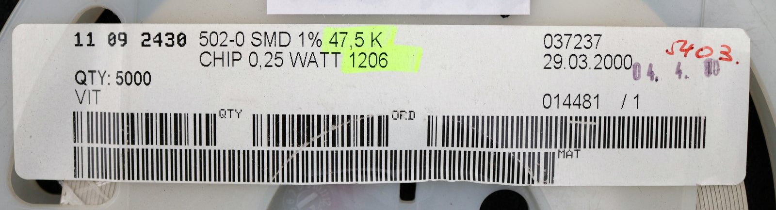 Bild des Artikels VITROHM-3000x-SMD-Widerstand-47k5Ω-1206-47500-Ohm-Model-RC1206FR-07