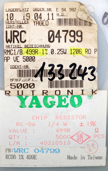 Bild des Artikels YAGEO-900x-SMD-Widerstand-499Ω-1206-900-Ohm-Model-RC-06-1/4W