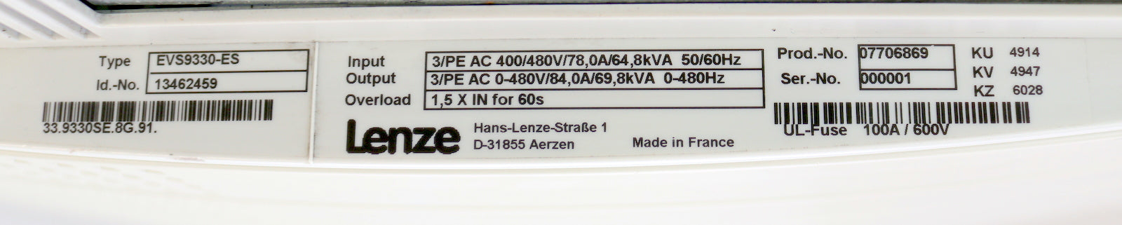 Bild des Artikels LENZE-Servo-Umrichter-EVS9330-ES-Id.-13462459-400/480V-78A-64,8kVA-!-überholt-!