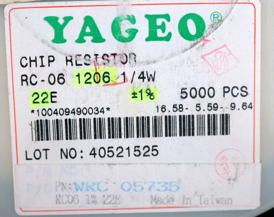 Bild des Artikels YAGEO-3000x-SMD-Widerstand-22Ω-1206-22-Ohm-Model-RC-06-WRC05735