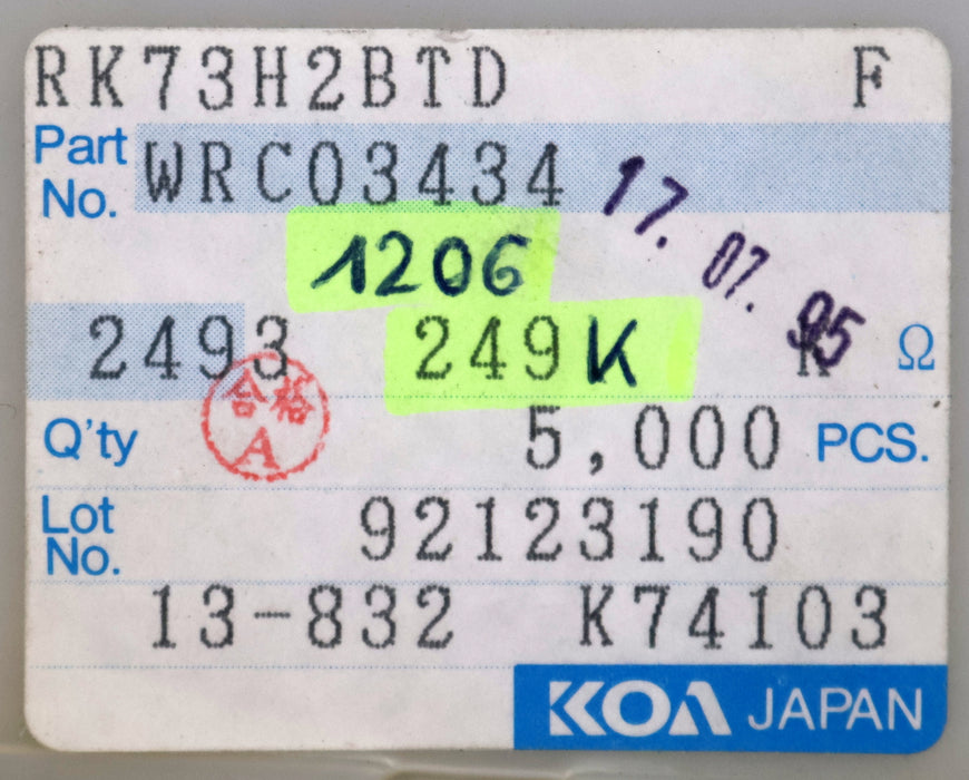 Bild des Artikels KOA-4500x-SMD-Widerstand-249kΩ-1206-RK73H2BTD-249000-Ohm-Model-WRC03434