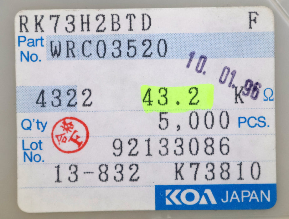 Bild des Artikels KOA-5000x-SMD-Widerstand-43,2kΩ-RK73H2BTD-43200-Ohm-Model-WRC03520