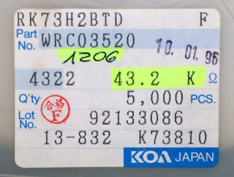 Bild des Artikels KOA-3000x-SMD-Widerstand-43,2kΩ-RK73H2BTD-43200-Ohm-Model-WRC03520