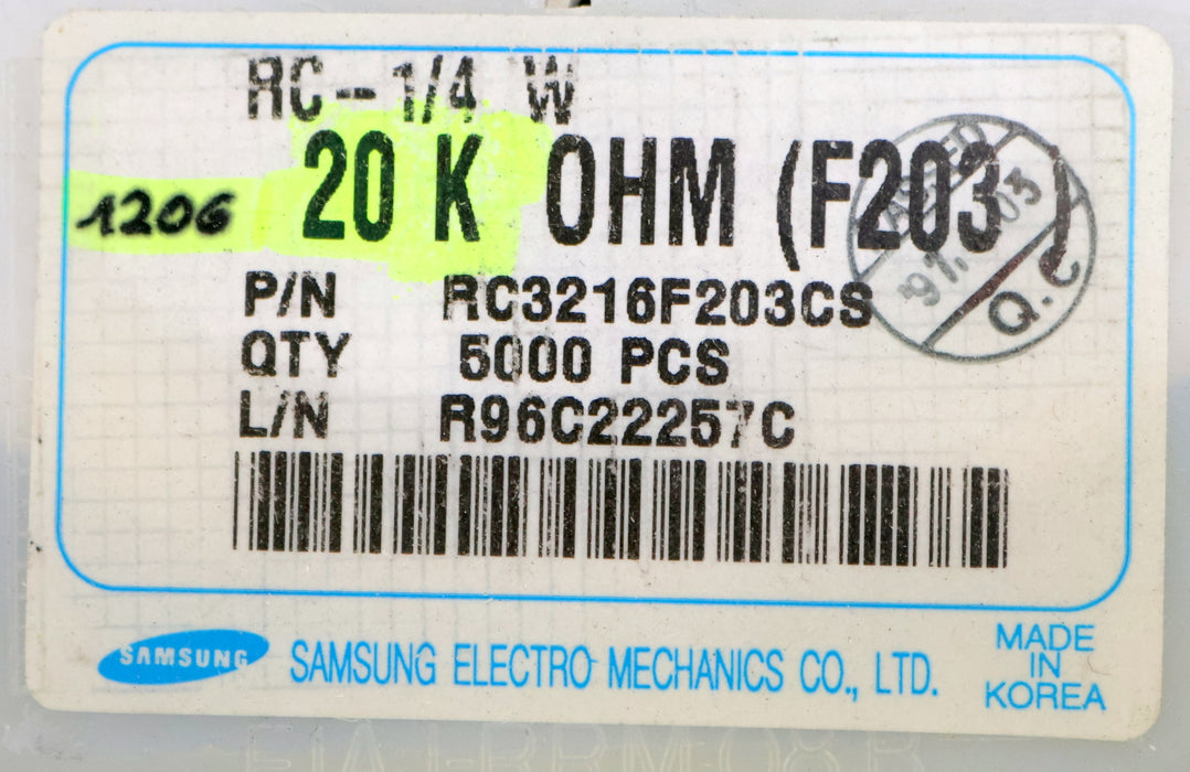 Bild des Artikels SAMSUNG-3800x-SMD-Widerstand-20kΩ-RC-1/4-W-20000-Ohm-Model-RC3216F203CS