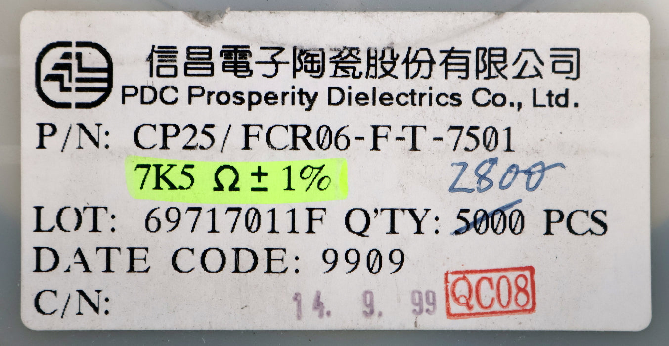 Bild des Artikels PDC-2800x-SMD-Widerstand-7,5kΩ-7500-Ohm-Model-CP25/FCR-06-F-T-7501