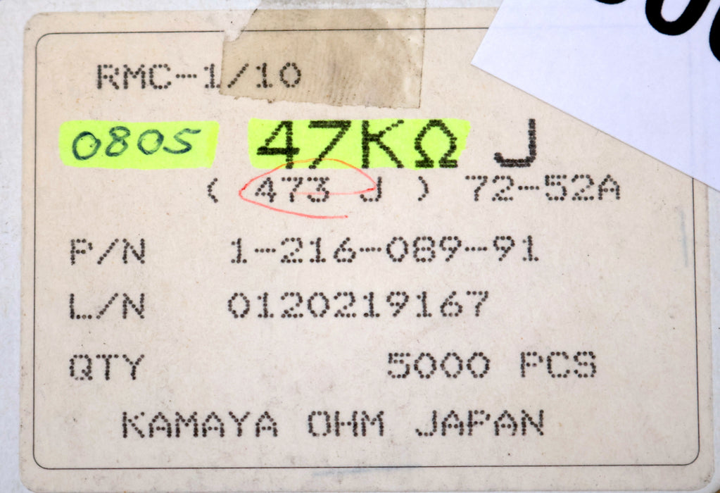Bild des Artikels KAMAYA-ELECTRIC-1000x-SMD-Widerstand-47kΩ-RMC-1/10-473J-47000-Ohm-Model-72-52A