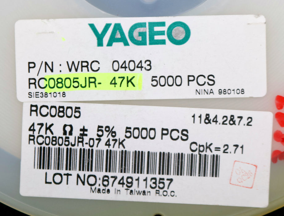 Bild des Artikels YAGEO-4800x-SMD-Widerstand-47kΩ-47000-Ohm-Model-RC0805JR-WRC04043