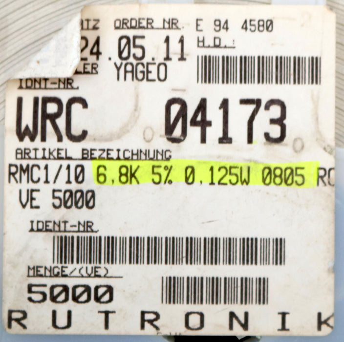 Bild des Artikels YAGEO-5000x-SMD-Widerstand-6,8kΩ-6800-Ohm-Model-RC-05-WRC04173