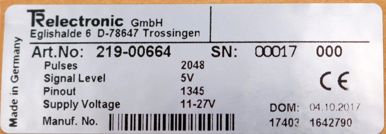 Bild des Artikels TR-Electronic-Inkremental-Drehgeber-Art.No-219-00664-Pulses-2048-Signal-Level-5V