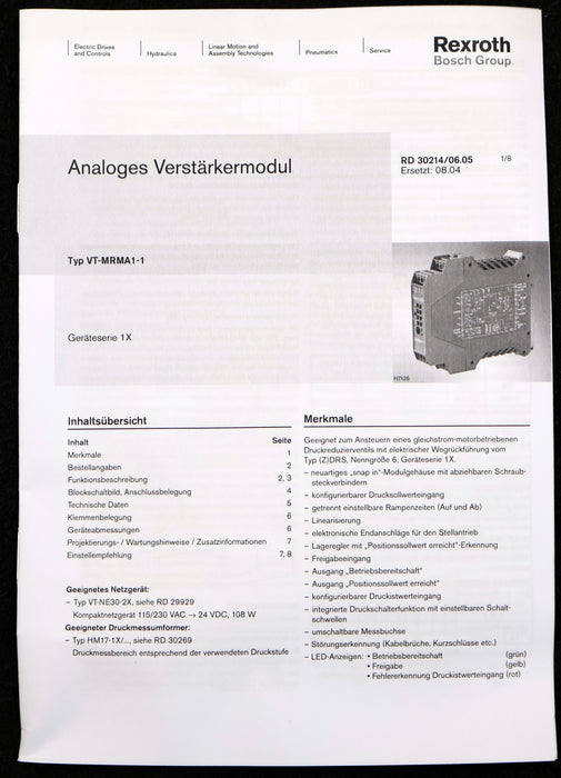 Bild des Artikels REXROTH/INDRAMAT-analoges-Verstärkermodul-VT-MRMA1-1-11/V0/0-R900752430