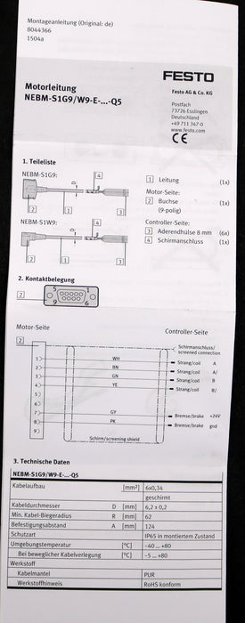 Bild des Artikels FESTO-7m-Motorleitung-NEBM-S1W9-E-7-Q5-LE6-Mat.-Nr.-1450739-Sub-D-Buchse-9-polig