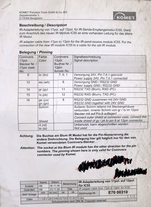 Bild des Artikels KOMET-IR-Adapterleitung-von-17-polig-Male-auf-12-polig-Female-für-IC55-unbenutzt