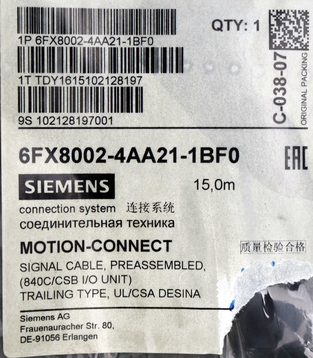 Bild des Artikels SIEMENS-15m-Signalleitung-6FX8002-4AA21-1BF0-Kabellänge-15m-unbenutzt-in-OVP