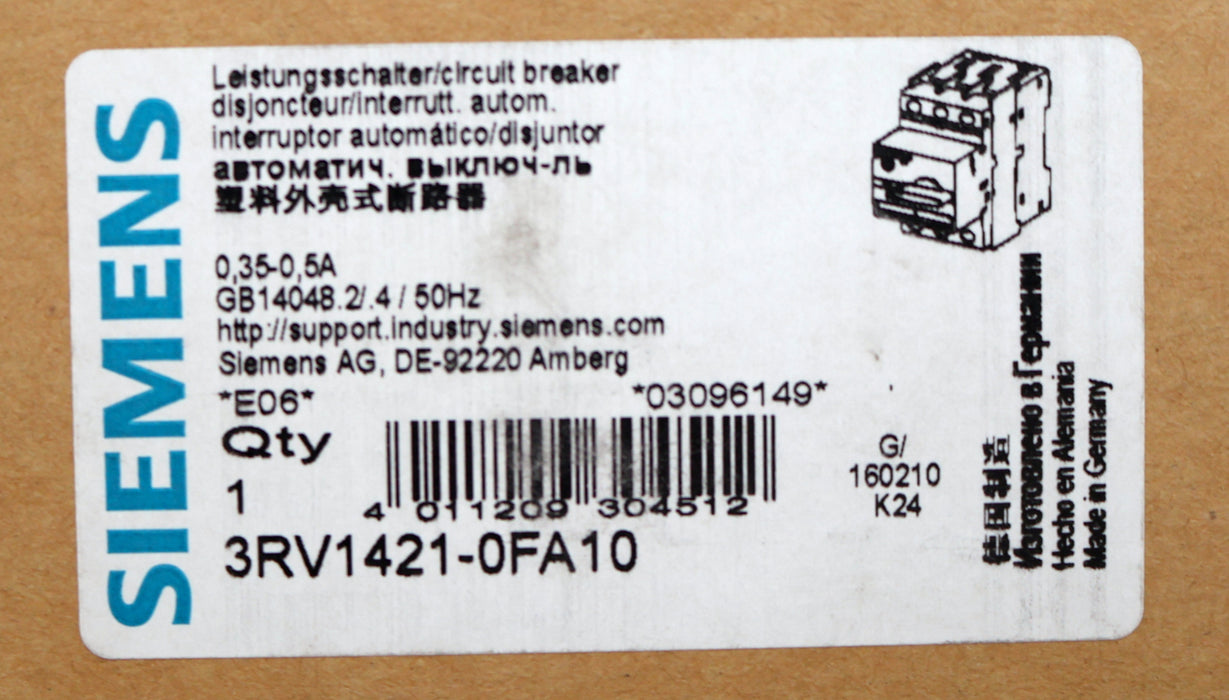 Bild des Artikels SIEMENS-Leistungsschalter-3RV1421-0FA10-0,35-0,5A-unbenutzt-in-OVP