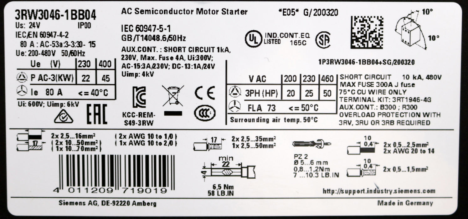 Bild des Artikels SIEMENS-SIRIUS-Sanftstarter-3RW3046-1BB04-Us-24V-80A-Ue-200-480V-50/60Hz