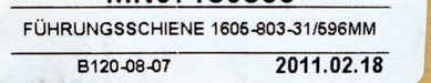 Bild des Artikels Führungsschiene-1605-803-31-Länge-596mm-Baugröße-20mm-gebraucht