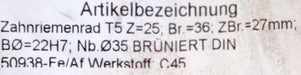 Bild des Artikels Stahl-Zahnscheibe-Pulley-mit-beidseitiger-Bordscheibe-T5/25-Profil:-T5-25-Zähne