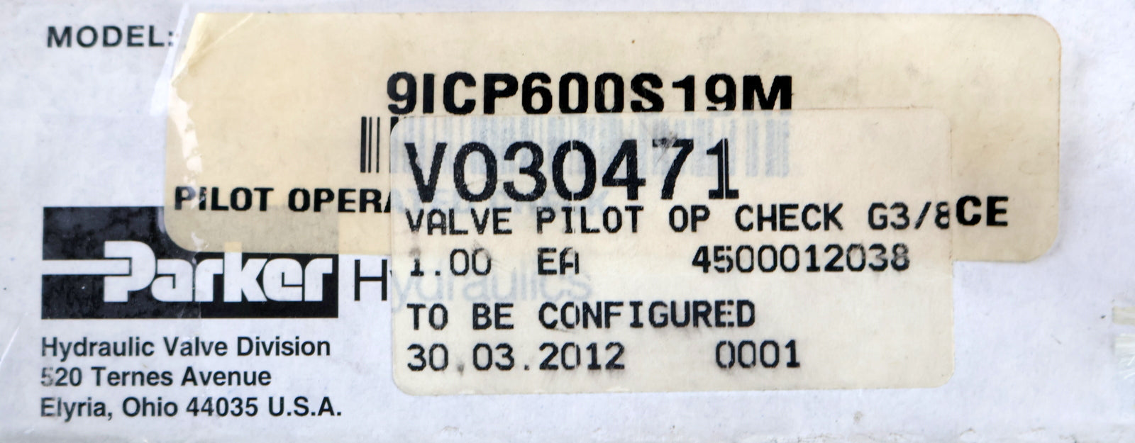 Bild des Artikels PARKER-vorgesteuerte-Rückschlagklappe-9ICP600S19M-Anschlüße-3/8''-unbenutzt