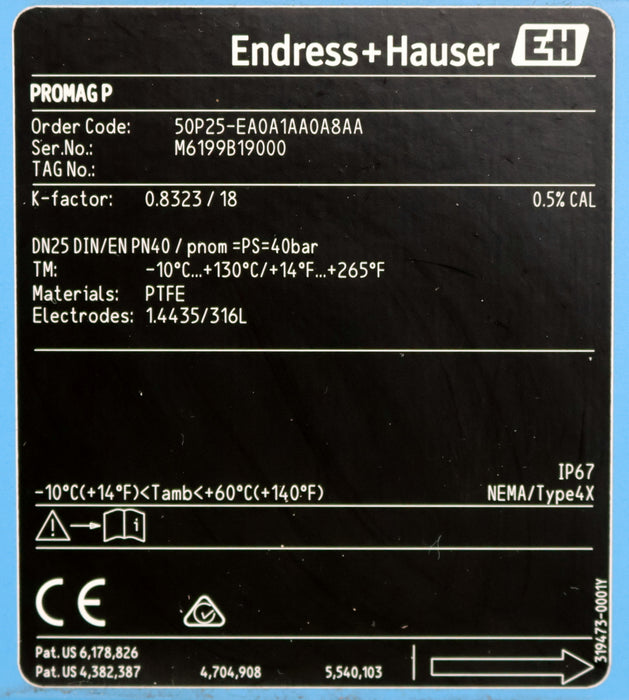 Bild des Artikels ENDRESS+HAUSER-PROMAG-P-Durchflussmessgerät-Order-Code-50P25-EA0A1AA0A8AA-DN25