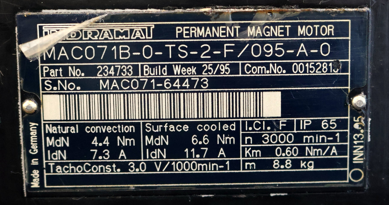 Bild des Artikels INDRAMAT-Servomotor-MAC071B-0-TS-2-F/095-A-0-Nr.-234733-n=-3000U/min-4,4Nm-7,3A