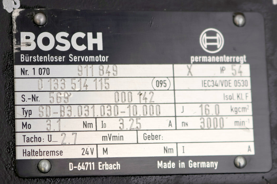 Bild des Artikels BOSCH-Servomotor-SD-B3.031.030-10.000-Nr.-1070911849-n=-3000U/min-Mo=-3,1Nm