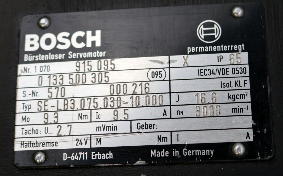 Bild des Artikels BOSCH-Servomotor-SE-LB3.075-030-10.000-Nr.-1070915095-n=-3000U/min-Mo=-9,3Nm