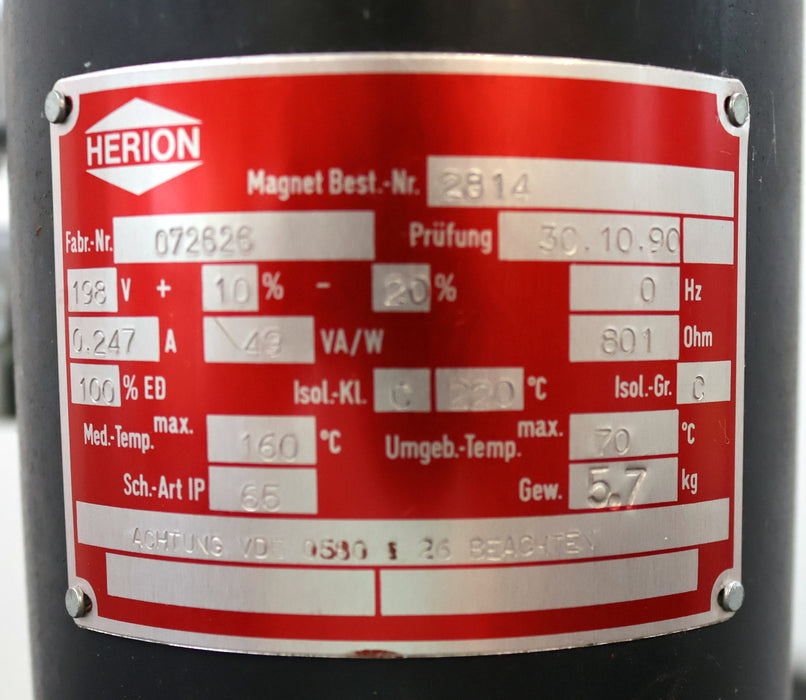 Bild des Artikels HERION-Betätigungsmagnet-Magnet-Best.-Nr.-2814-mit-Edelstahl-Ventil-1020120-198V