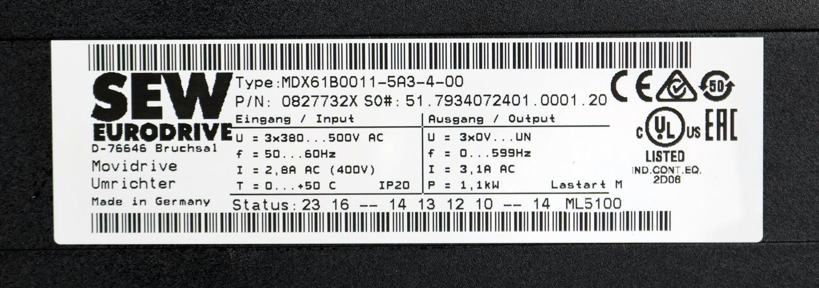 Bild des Artikels SEW-Frequenzumrichter-MDX61B0011-5A3-4-00-mit-Bremswiderstand-BW090-P52B