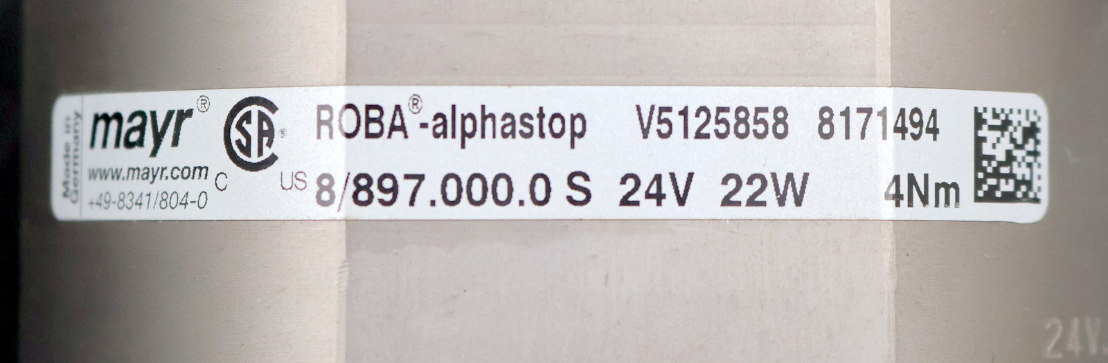Bild des Artikels MAYR-Magnetbremse-ROBA-alphastop-8/897.000.0-S-24V-22W-4Nm-LOGZ/PR10-05-2