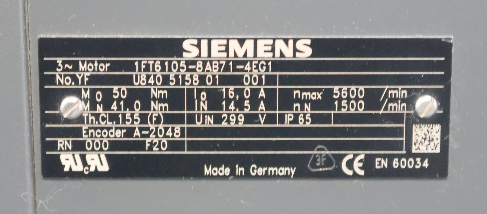 Bild des Artikels SIEMENS-Servo-Motor-1FT6105-8AB71-4EG1-UiN=-299V-I0=16A-nN=-1.500/min