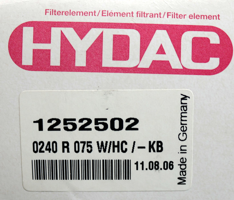 Bild des Artikels HYDAC-Filterelement-Art.Nr.-1252502-0240-R-075-W/HC-/---KB-unbenutzt-in-OVP