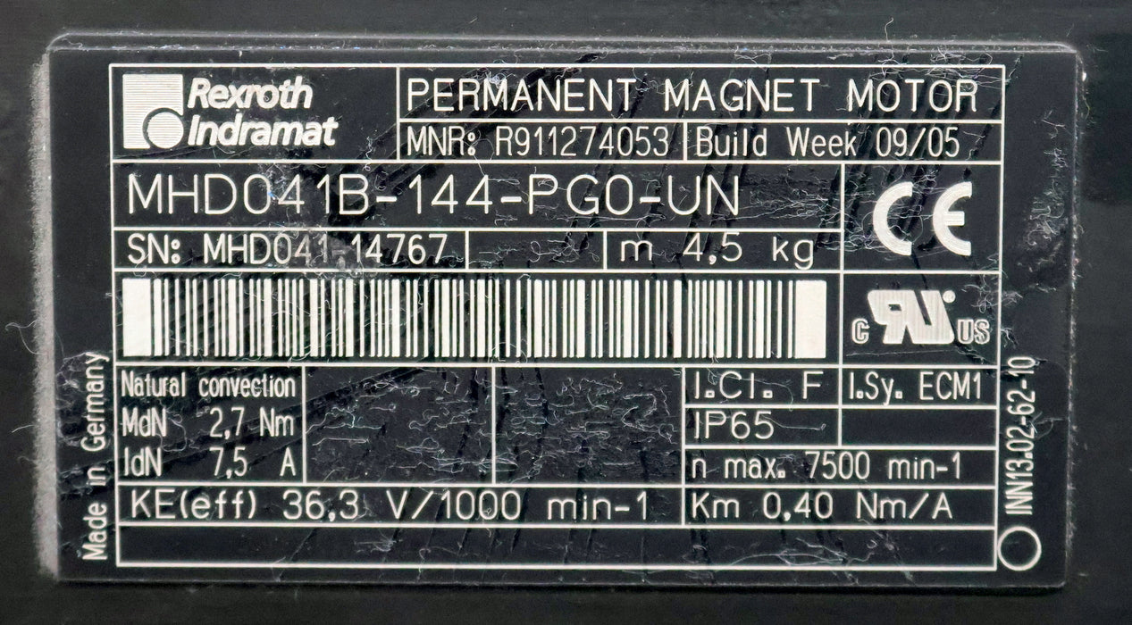 Bild des Artikels INDRAMAT-Servomotor-MHD041B-144-PG0-UN-Part.No.-R911274053-2,7Nm-7,5A-IP65