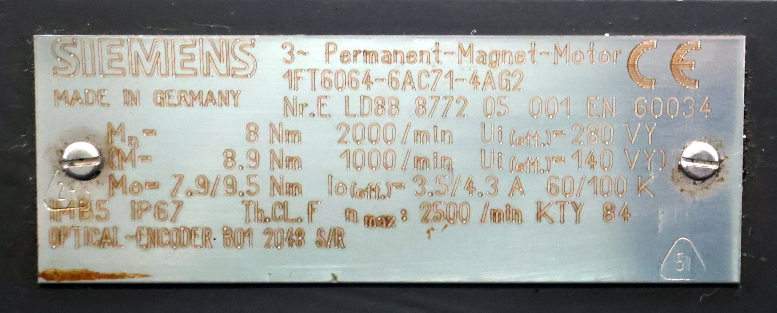 Bild des Artikels SIEMENS-Servomotor-1FT6064-6AC71-4AG2-Mo=-7,9/9,5Nm-MN=-8Nm-nmax=-2500U/min