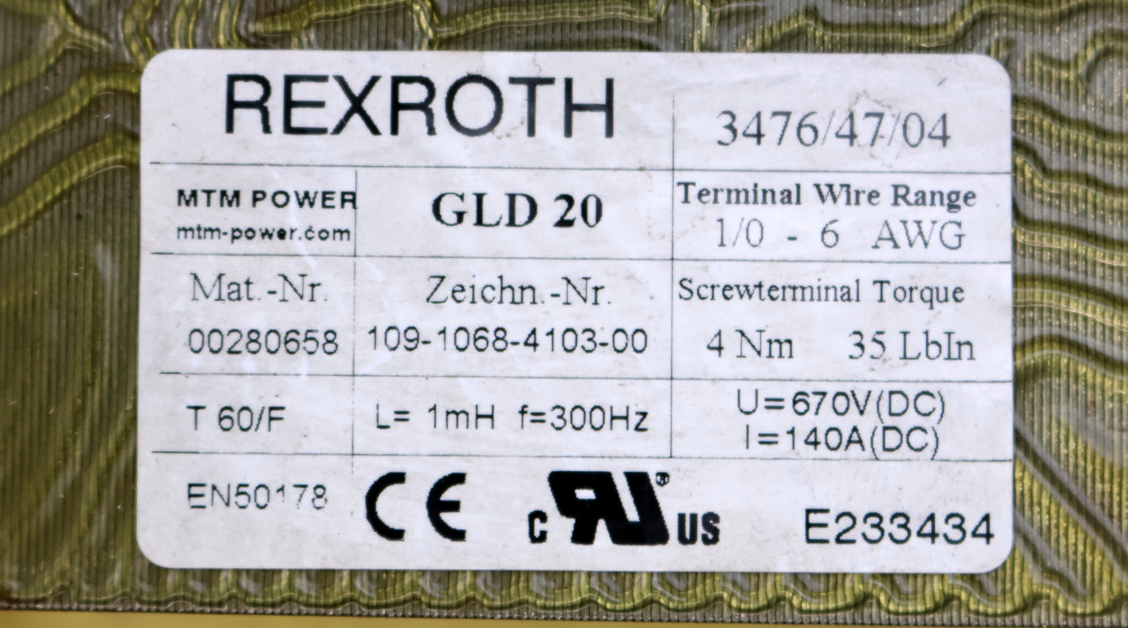 Bild des Artikels REXROTH-Drossel-Choke-Transformer-GLD-20-f=-300Hz-i=-140A-(-DC)-U=-670VDC