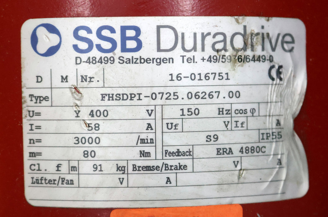 Bild des Artikels SSB-DURADRIVE-Hohlwellen-Motor-FHSDPI-0725.06267.00-U=-400VAC-150Hz-I=-58A