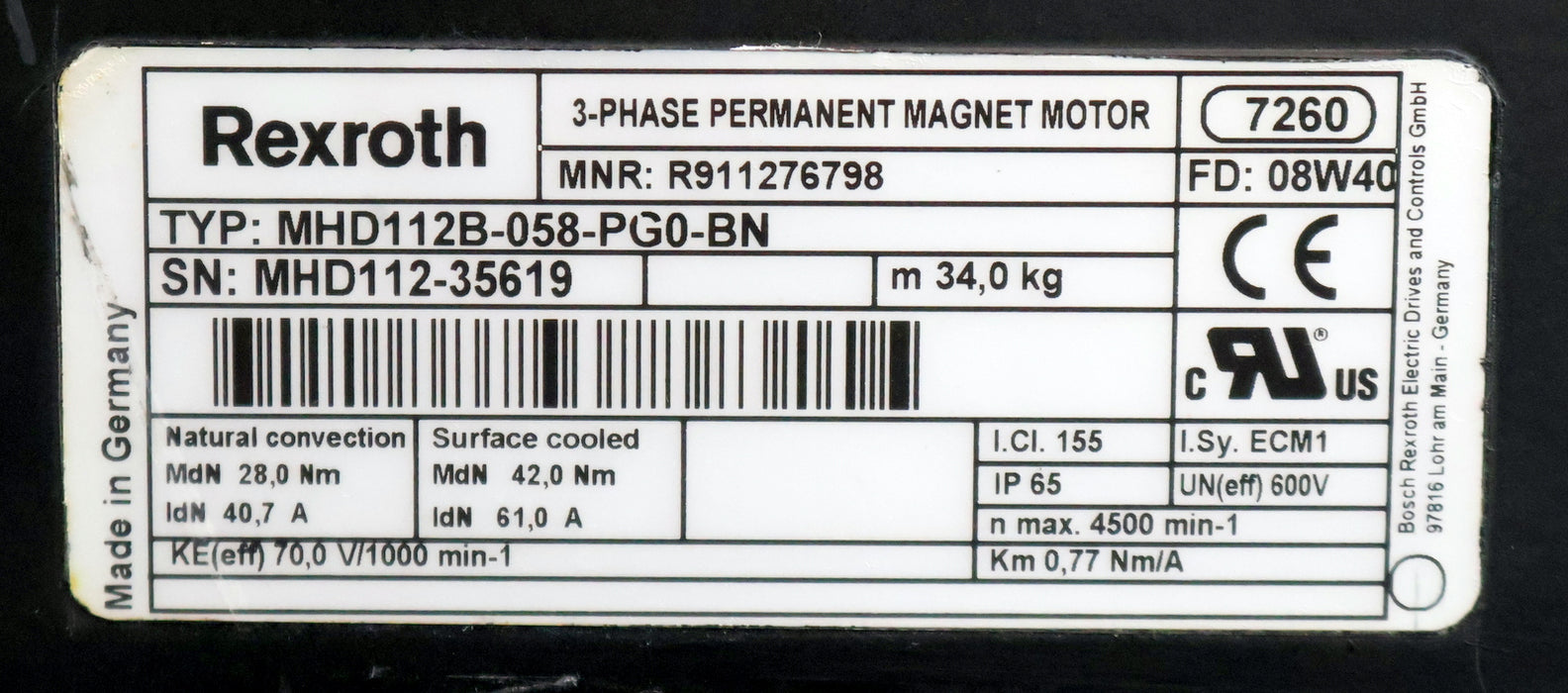 Bild des Artikels INDRAMAT-Servomotor-MHD112B-058-PG0-BN-Part.No.-R911276798-MdN=-42/28Nm